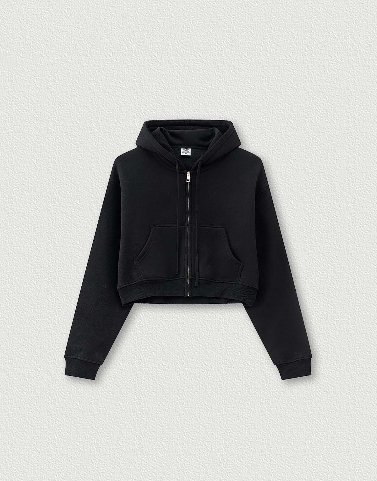 Women's Vintage Solid Color Zip-Up Hooded Cropped Sweatshirt-wh286-2